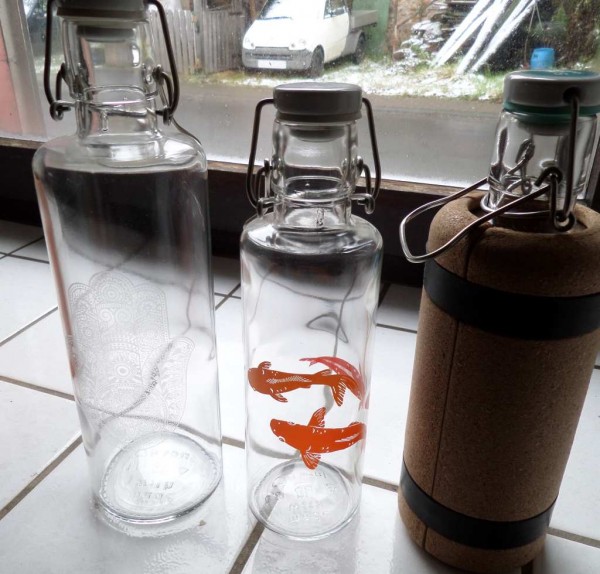 Glas Trinkflasche 0,6 L / 1L plastikfrei, mit Keramikkorken